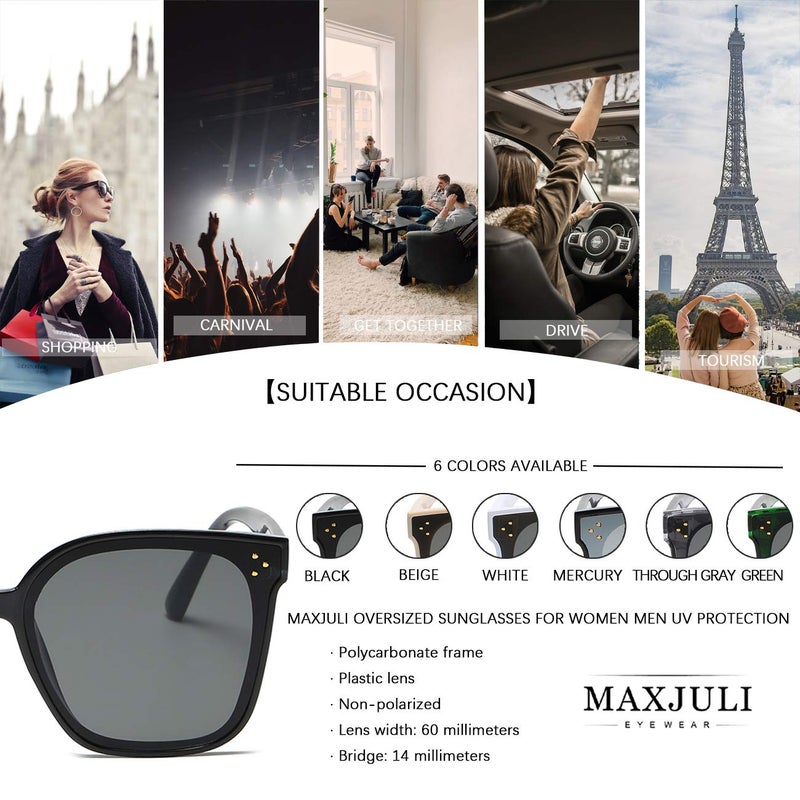 MAXJULI Oversized Sunglasses for Women Men UV Protection (C1 Black Frame/Grey Lens) - Image 5